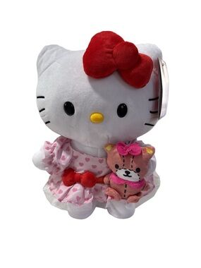 Hello Kitty White Plush with Red Bow and Pink Heart Dress + Mini Pink Bear